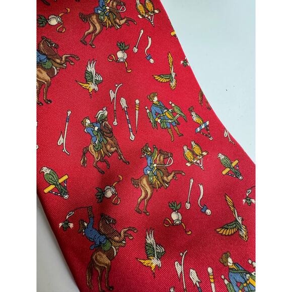 Salvatore Ferragamo Equestrian Horse Fighting Cowboy 100% silk Made in Italy - Picture 2 of 4